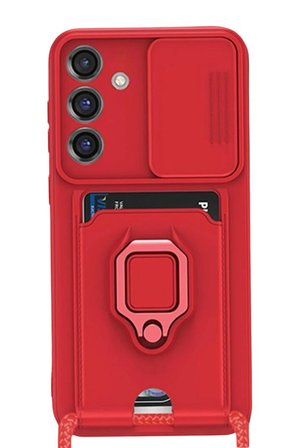 Samsung Galaxy S25 Plus Kılıf Zuma Kartvizitli Yüzüklü Silikon - Kırmızı