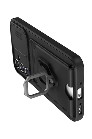 Samsung Galaxy A56 Kılıf Zuma Kartvizitli Yüzüklü Silikon - Siyah