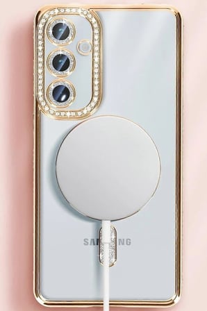 Samsung Galaxy S25 Kılıf Joke Simli Magneticsafe Kılıf - Derin Mor