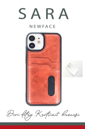 iPhone 11 Kılıf Sara Kartvizitli Deri Kılıf - Kırmızı