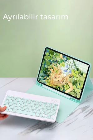iPad 10.2 (9.nesil) Kılıf KC01 Smart Klavyeli Tablet Kılıfı - Derin Mor
