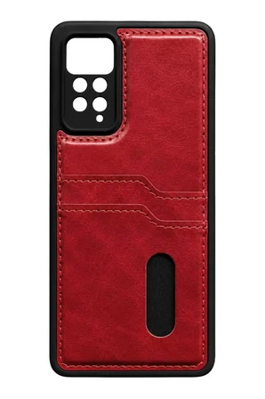 Redmi Note 12 Pro 4G Kılıf Sara Kartvizitli Deri Kılıf - Kırmızı