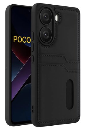 Poco X7 Pro Kılıf Sara Kartvizitli Deri Kılıf - Siyah
