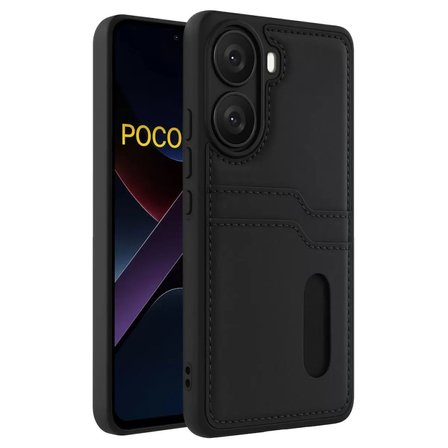 Poco X7 Pro Kılıf Sara Kartvizitli Deri Kılıf - Siyah