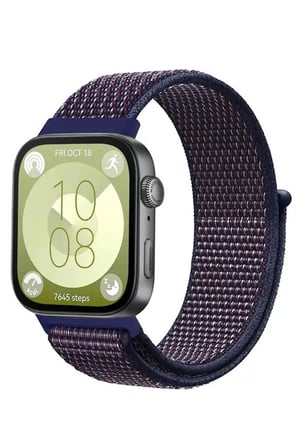Huawei Fit 4 Hasırlı Cırtcırtlı Kordon - Mavi-Beyaz