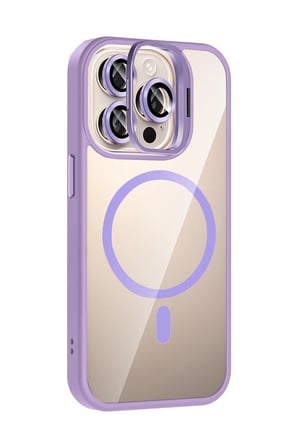 iPhone 15 Pro Max Remim Lensli Magsafe Standlı Kapak - Lila