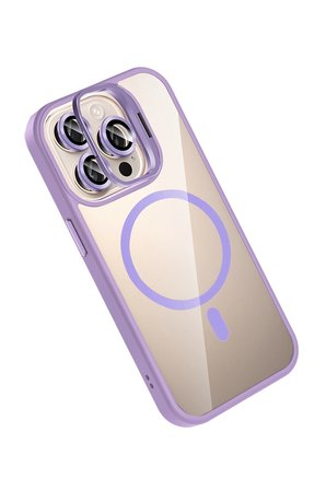iPhone 15 Pro Max Remim Lensli Magsafe Standlı Kapak - Lila