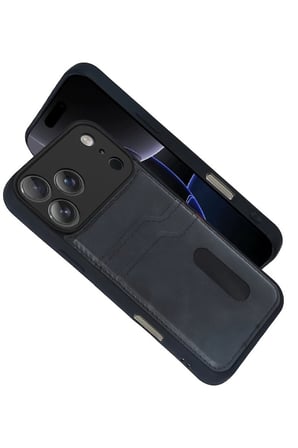 iPhone 17 Pro Max Sara Kartvizitli Deri Kılıf - Siyah