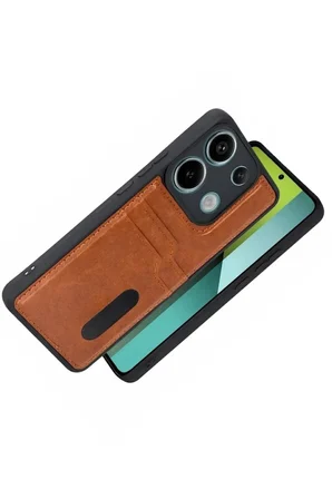 Redmi 15C 4G Sara Kartvizitli Deri Kılıf - Taba