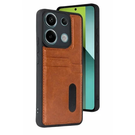 Redmi 15C 4G Sara Kartvizitli Deri Kılıf - Taba