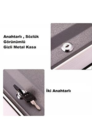 YENİLZD Sözlük Görünümlü Mini Kasa 11.5cm Kitap Para Gizli Güvenli Kilitli - LACİVERT