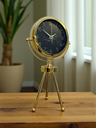 Gold & Black Uyumlu Şık Üç Ayaklı Metal Masa Saati