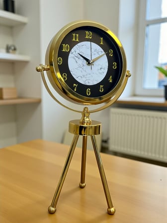 Golden Marble Üç Ayaklı Metal Masa Saati