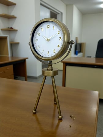 Eskitme Metal Gold Rakamlı Üç Ayaklı Masa Saati