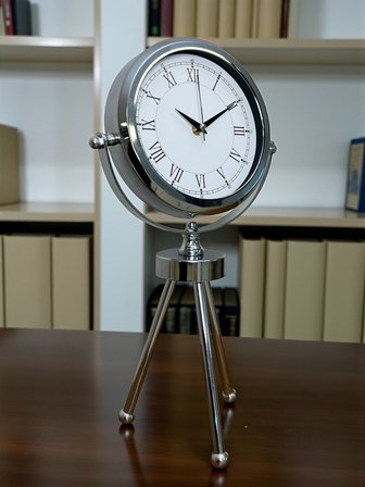 Silver Heritage Üç Ayaklı Krom Metal Masa Saati