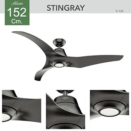 Ömür boyu motor ve sessizlik garantili Hunter - Stingray Granit - 152 Cm. DC Motor Aydınlatmalı Tavan Vantilatörü