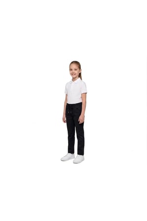 Unisex Erkek Kız Çocuk Beli Lastikli Boru Paça Kanvas Keten Siyah Okul Pantolonu