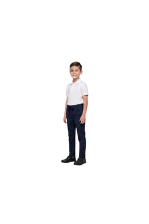 Unisex Erkek Kız Çocuk Beli Lastikli Boru Paça Kanvas Keten Lacivert Okul Pantolonu