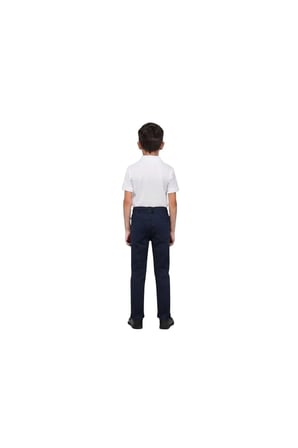 Unisex Erkek Kız Çocuk Beli Lastikli Boru Paça Kanvas Keten Lacivert Okul Pantolonu