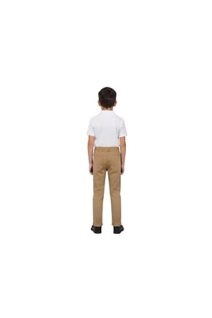 Unisex Erkek Kız Çocuk Beli Lastikli Boru Paça Kanvas Keten Camel Okul Pantolonu