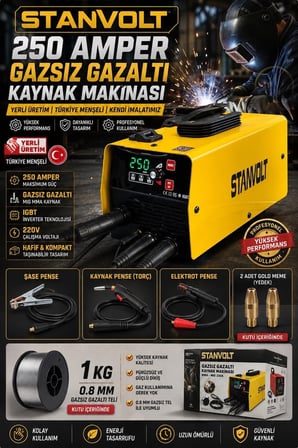 250 Amper Gazsız Gazaltı Kaynak Makinası MIG/MMA İnverter Kaynak Makinesi 220V Yerli Üretim 1 Kg 0.8
