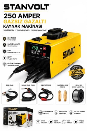 250 Amper Gazsız Gazaltı Kaynak Makinası MIG/MMA İnverter Kaynak Makinesi 220V Yerli Üretim 1 Kg 0.8