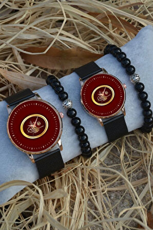 Çift Saatleri Sevgili Saati Kırmızı Osmanlı Tuğrası Çift Kol Saatleri