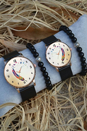 Çift Saatleri Sevgili Saati Renkli Tüy Uçan Kuşlar Çift Kol Saati