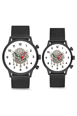 Çift Saatleri Sevgili Saati Siyah Osmanlı Tuğrası Çift Kol Saati