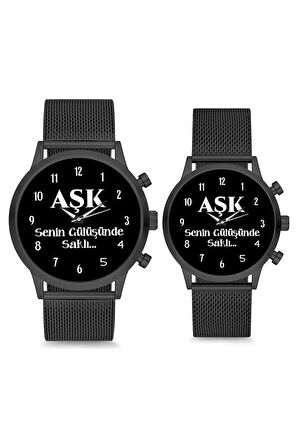 Çift Saatleri Sevgili Saati Siyah Aşk Gülüşünde Saklı Çift Kol Saati