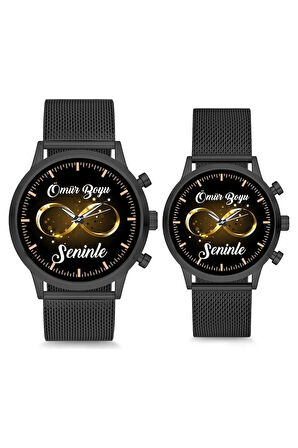 Çift Saatleri Sevgili Saati Siyah Ömür Boyu Seninle Sonsuzluk Çift Kol Saati