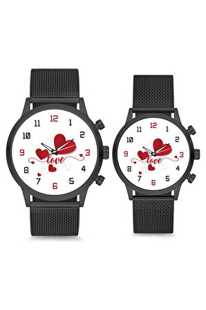 Çift Saatleri Sevgili Saati Siyah Kalpli Love Çift Kol Saati