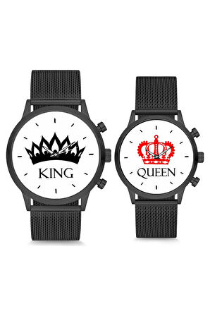 Çift Saatleri Sevgili Saati Siyah King Queen Kral Kraliçe Çift Kol Saati