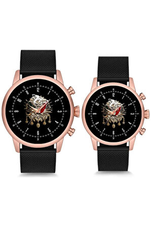 Çift Saatleri Sevgili Saati Siyah Osmanlı Tuğrası Çift Kol Saati