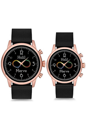 Çift Saatleri Renkli Sonsuzluk Sevgili Saati İsimli ve Tarihli Çift Kol Saatleri