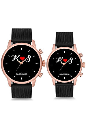 Çift Saatleri Sevgili Saati Tire Kadran İsimli ve Tarihli Çift Kol Saatleri