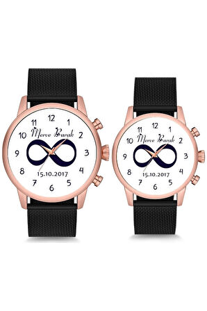 Çift Saatleri Sevgili Saati Beyaz Sonsuzluk İsimli ve Tarihli Çift Kol Saatleri