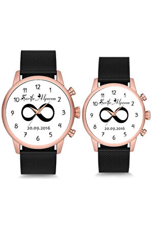 Çift Saatleri Sevgili Saati Beyaz Sonsuzluk Tarih ve İsim Baskılı Çift Kol Saatleri