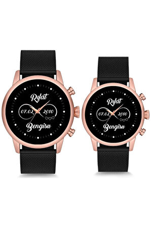 Çift Saatleri Sevgili Saati Sonsuzluk İçerisinde İsim ve Tarih Baskılı Çift Kol Saati