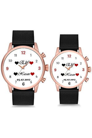 Çift Saatleri Sevgili Saati Kalpler Arasında İsimli ve Tarihli Çift Kol Saatleri