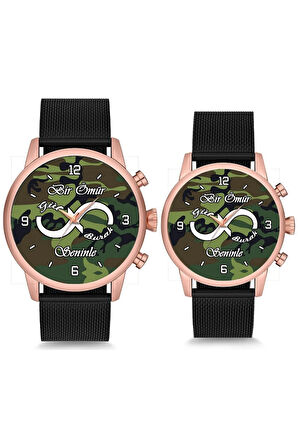 Çift Saatleri Sevgili Saati Kamuflaj Desenli İsimli ve Tarihli Çift Kol Saati