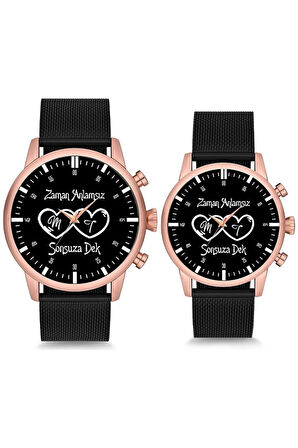 Çift Saatleri Sevgili Saati İçiçe Kalp Sonsuza Dek İsimli ve Tarihli Çift Kol Saatleri