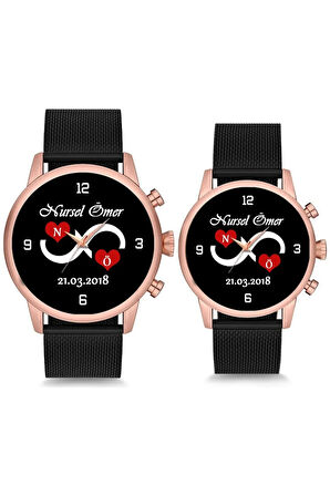 Çift Saatleri Sevgili Saati Sonsuzluk Kalpli Harf ve Tarihli Çift Kol Saatleri