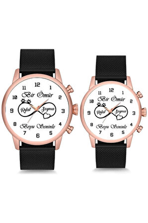 Çift Saatleri Sevgili Saati Beyaz Bir Ömür Pati Kalp İsimli ve Tarihli Çift Kol Saatleri