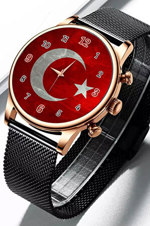 Erkek Kol Saati Ay Yıldız Tasarımlı Bay Kol Saati