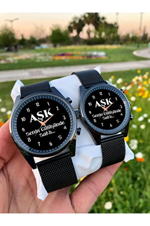 Çift Saatleri Sevgili Saati Aşk Gülüşünde Saklı Siyah Çift Kol Saatleri