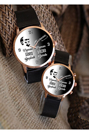 Çift Saatleri Kemal Atatürk İmzası ve Silueti Sevgili Saati Zaman Durdu Çift Kol Saatleri