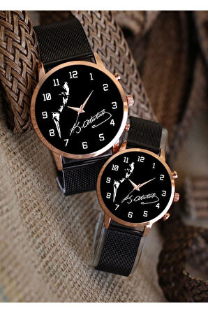 Çift Saatleri Kemal Atatürk Silueti ve İmzası Sevgili Saatleri Bay Kol Saati