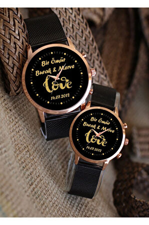 Love Baskılı İsimli ve Tarihli Sevgili Çift Kol Saatleri