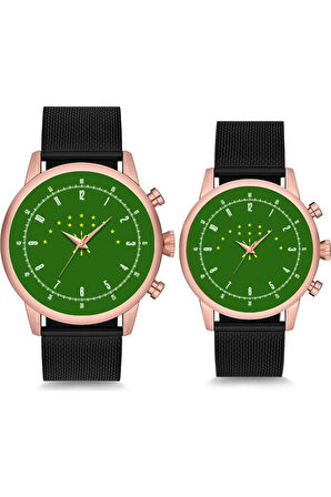 Çerkez Amblemli Yeşil Çift Kol Saati